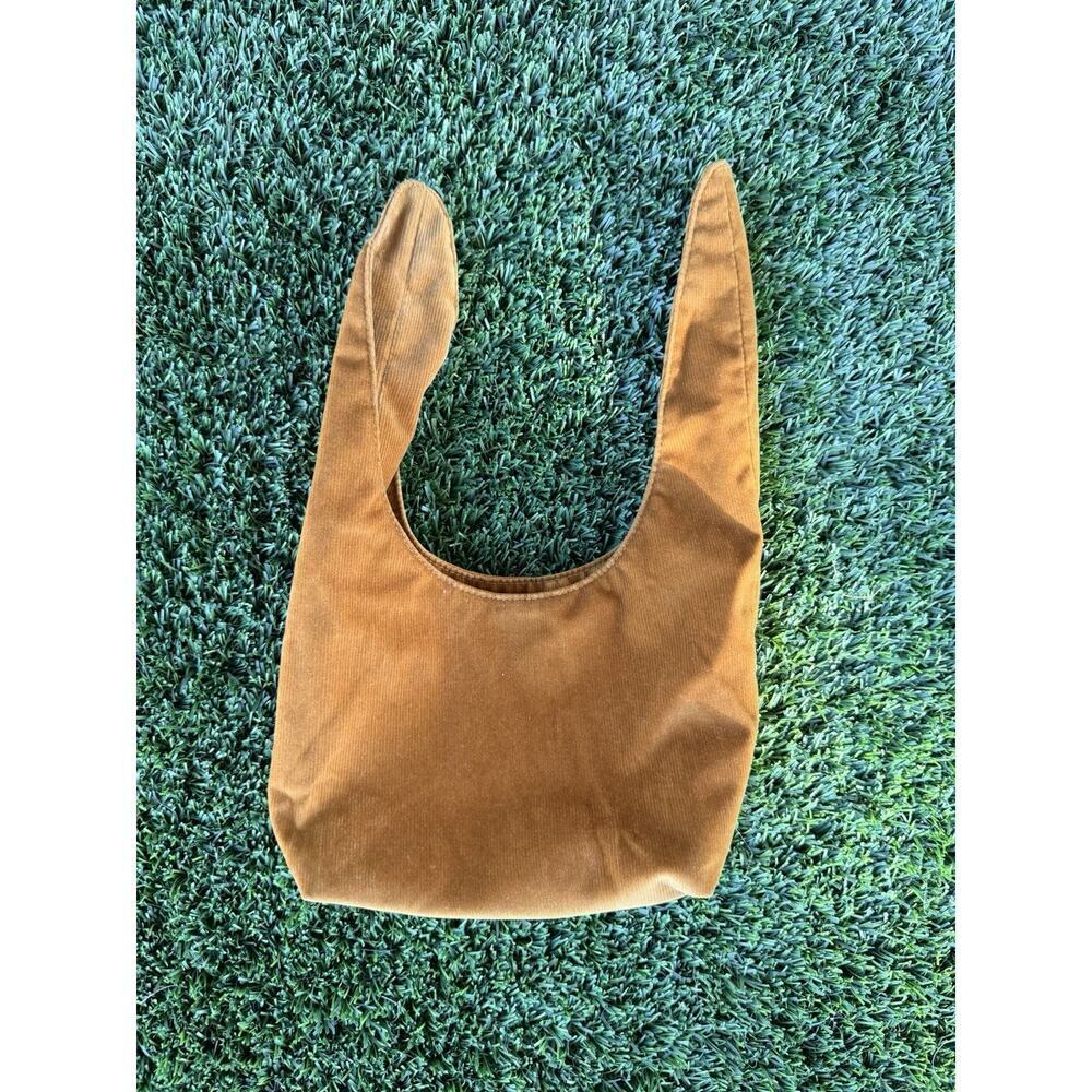 Merit The Signature Cosmetic Make Up Bag Tie Pouch Courderoy Tan Brown Purse